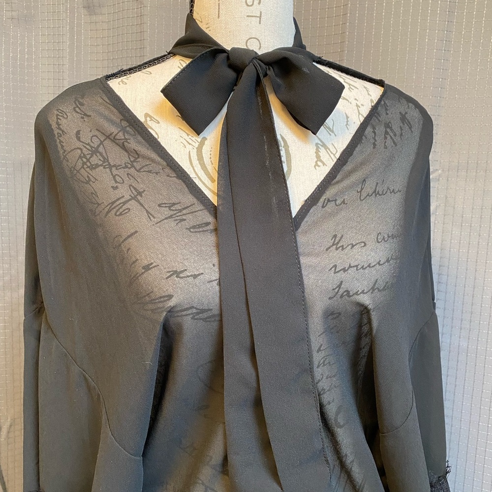 Boutique Black Sheer Bow Blouse